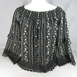 Moon River Bell Sleeve Boho Shirt XS Black Floral Off Shoulder Dark Fairy Witchy